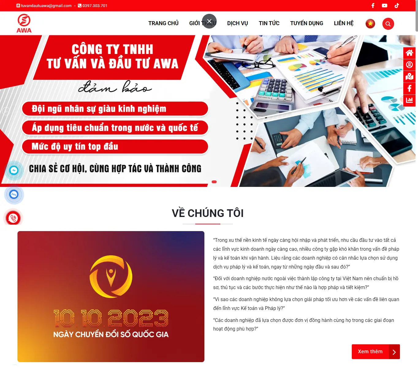 Thiết kế web Công ty tư vấn và đầu tư AWA