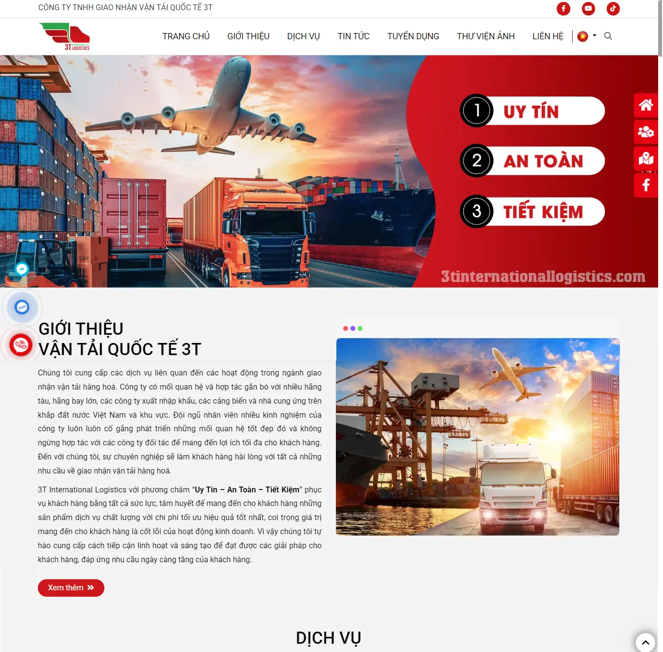 Thiết kế web Công ty giao nhận vận tải quốc tế 3T