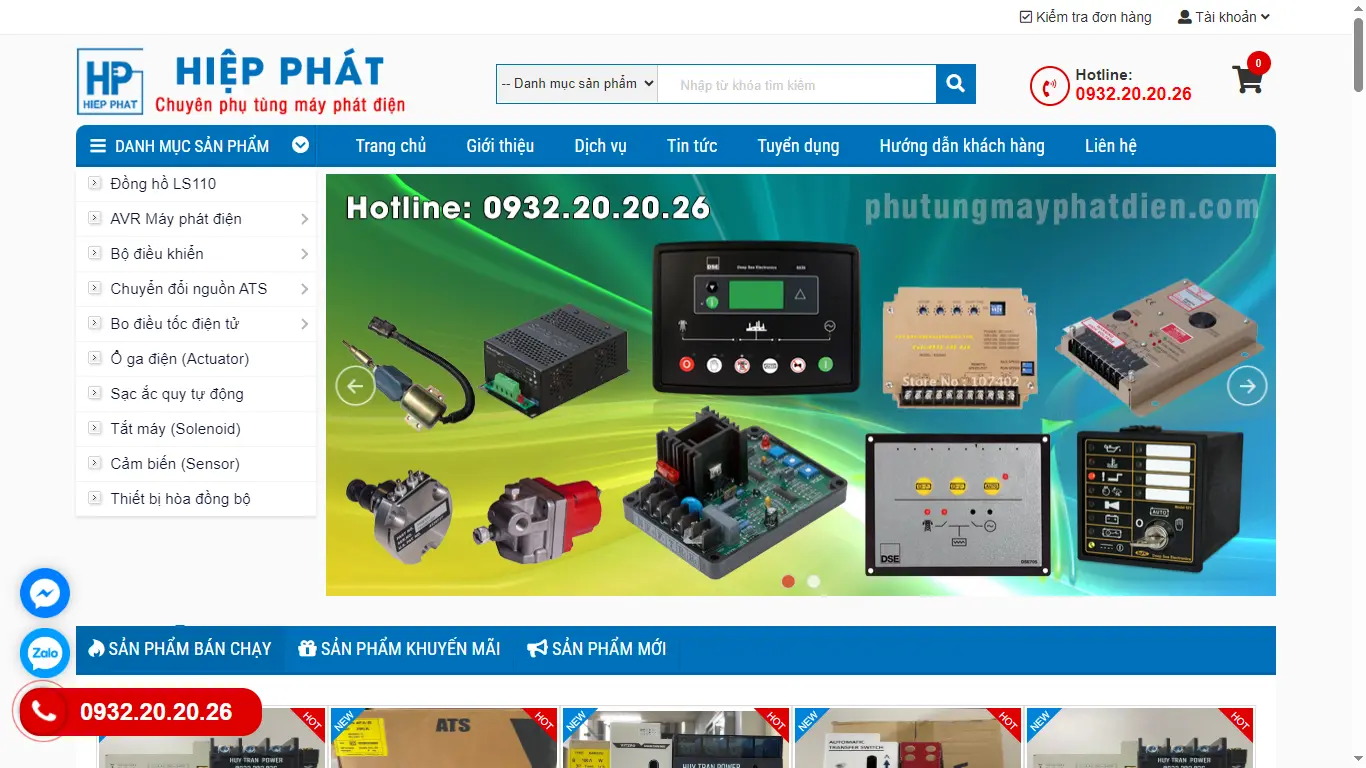 Thiết kế web Phụ tùng máy phát điện