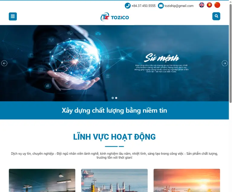 Thiết kế web Công Ty Cổ Phần Quốc Tế Tozi
