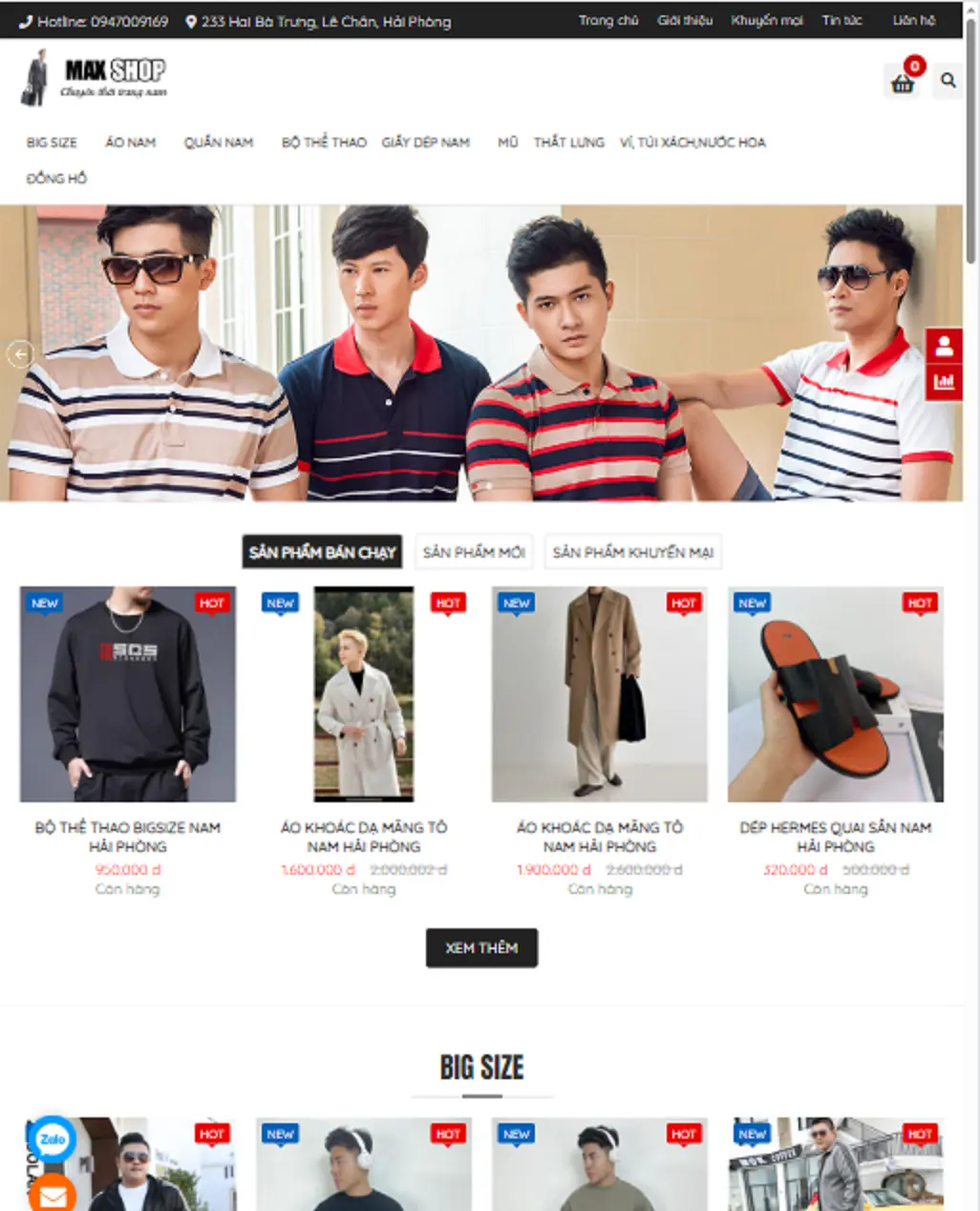 Thiết kế web Shop Thời Trang Nam Hải Phòng MAXSHOP