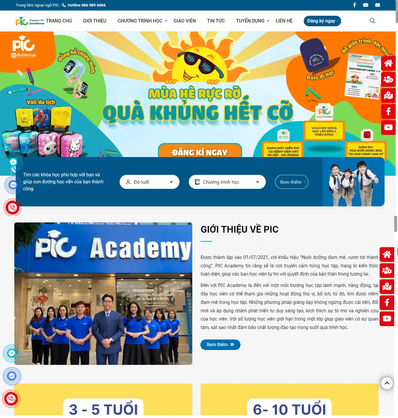 Thiết kế web Trung tâm ngoại ngữ PIC